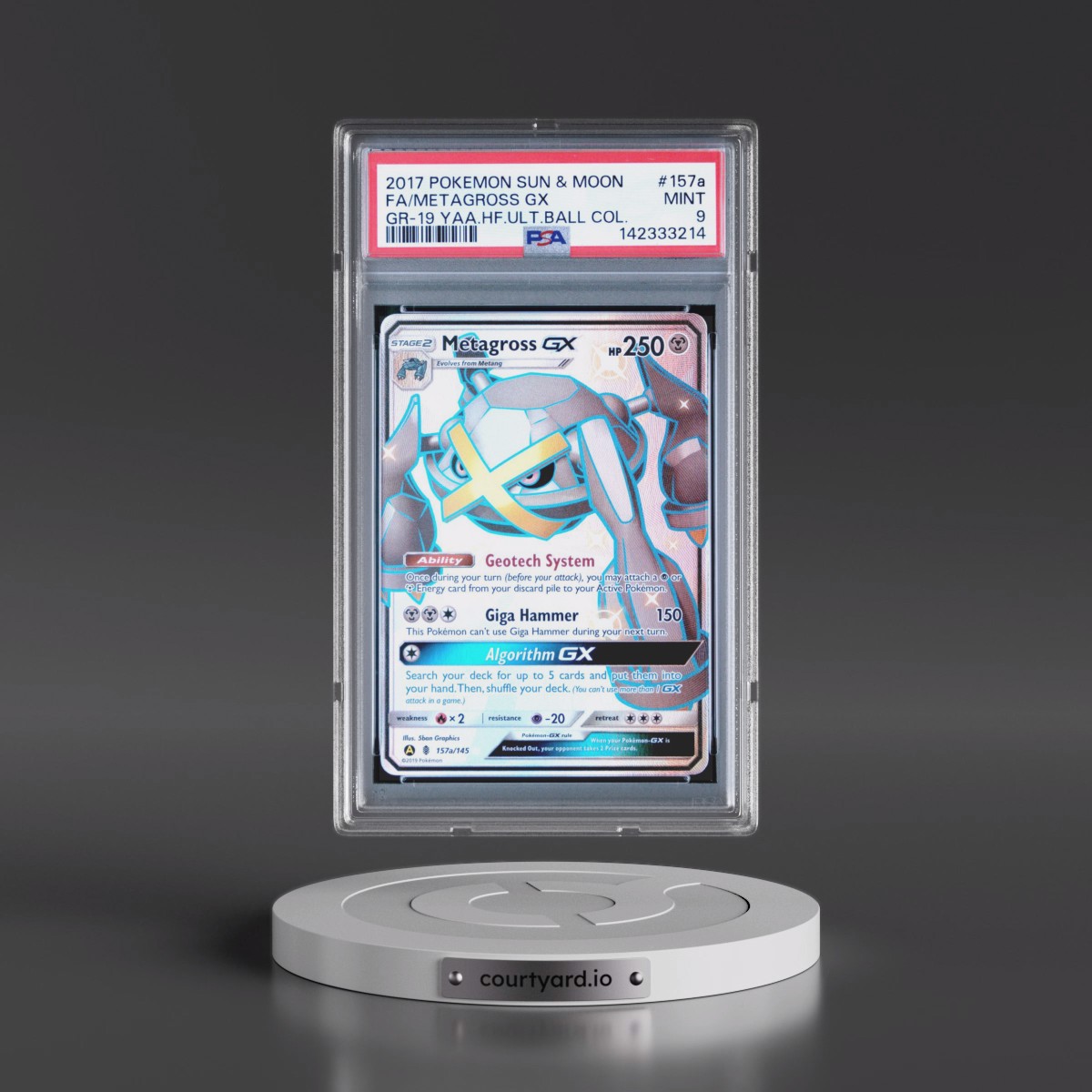 2017 Pokémon Sun & Moon Guardians Rising #157a Metagross GX - Holo Full Art 2019 Yellow A Alternate Art Hidden Fates Ultra Ball Collection (PSA 9 MINT)