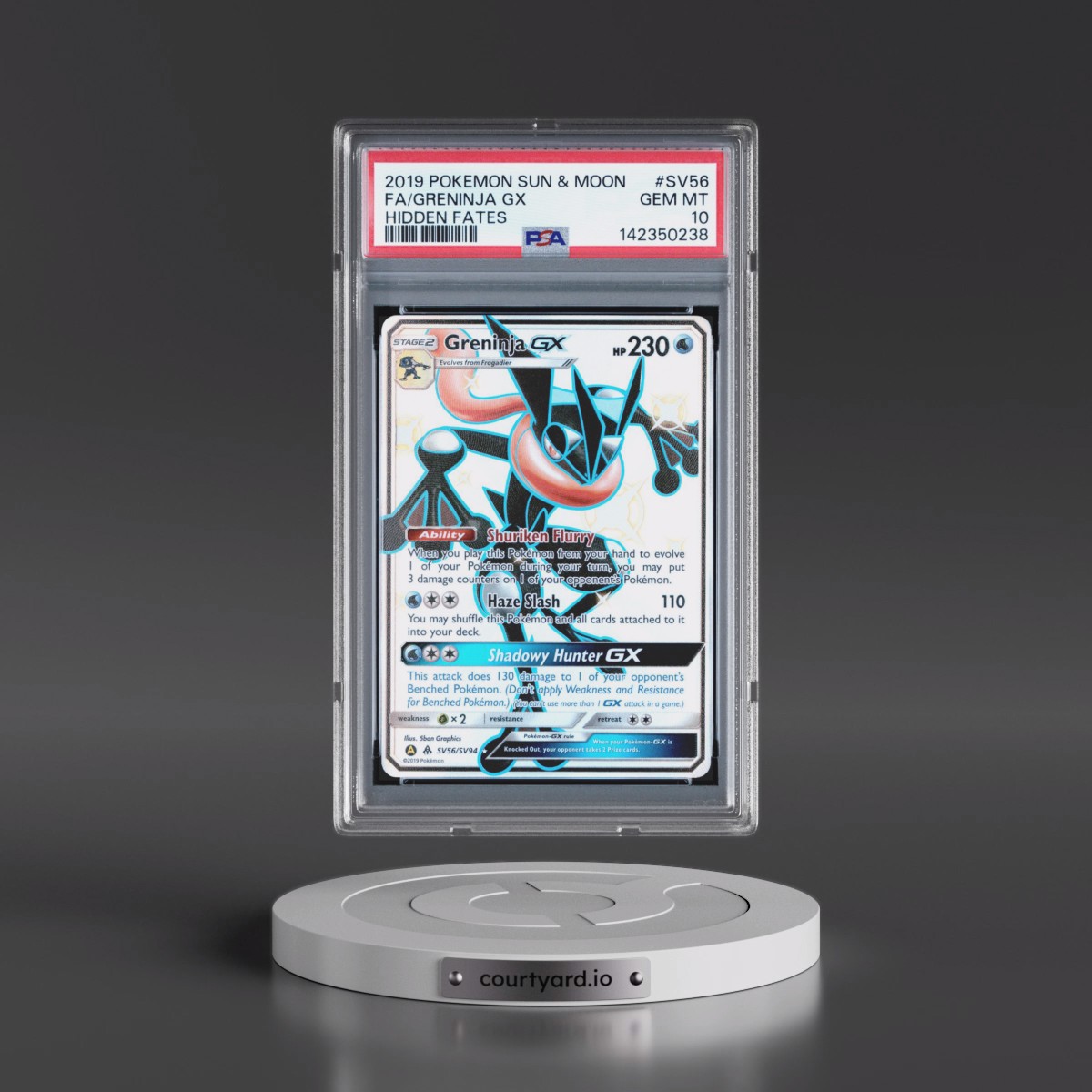 2019 Pokémon Sun & Moon Hidden Fates #SV56 Greninja GX - Holo Full Art (PSA 10 GEM MINT)