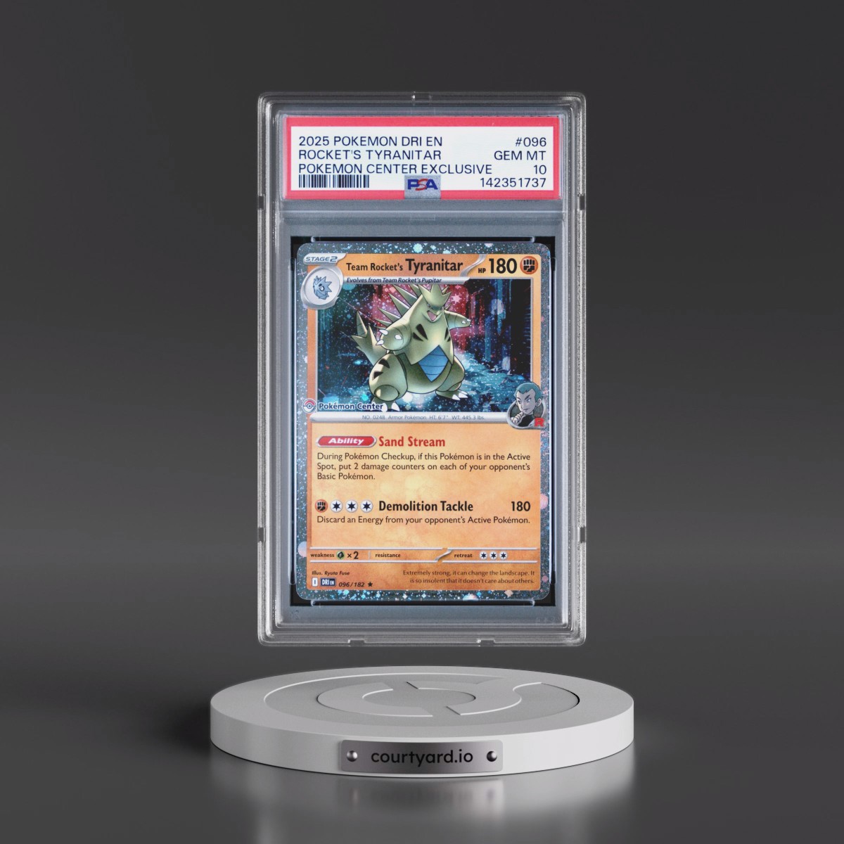 2025 Pokémon Dri EN-Destined Rivals #096 Team Rocket's Tyranitar - Pokemon Center Exclusive (PSA 10 GEM MINT)