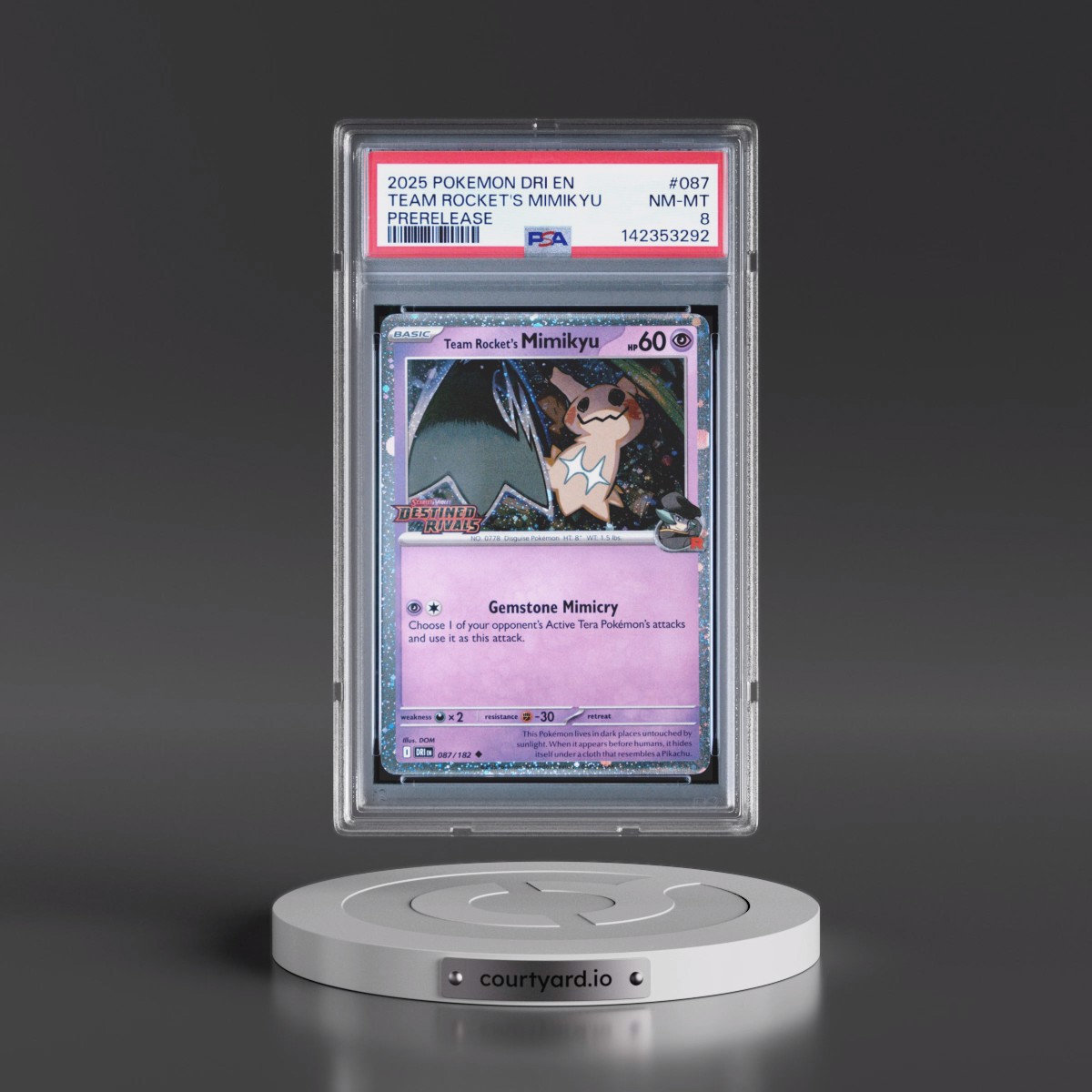 2025 Pokémon Dri EN-Destined Rivals #087 Team Rocket's Mimikyu - Prerelease (PSA 8 NM-MT)