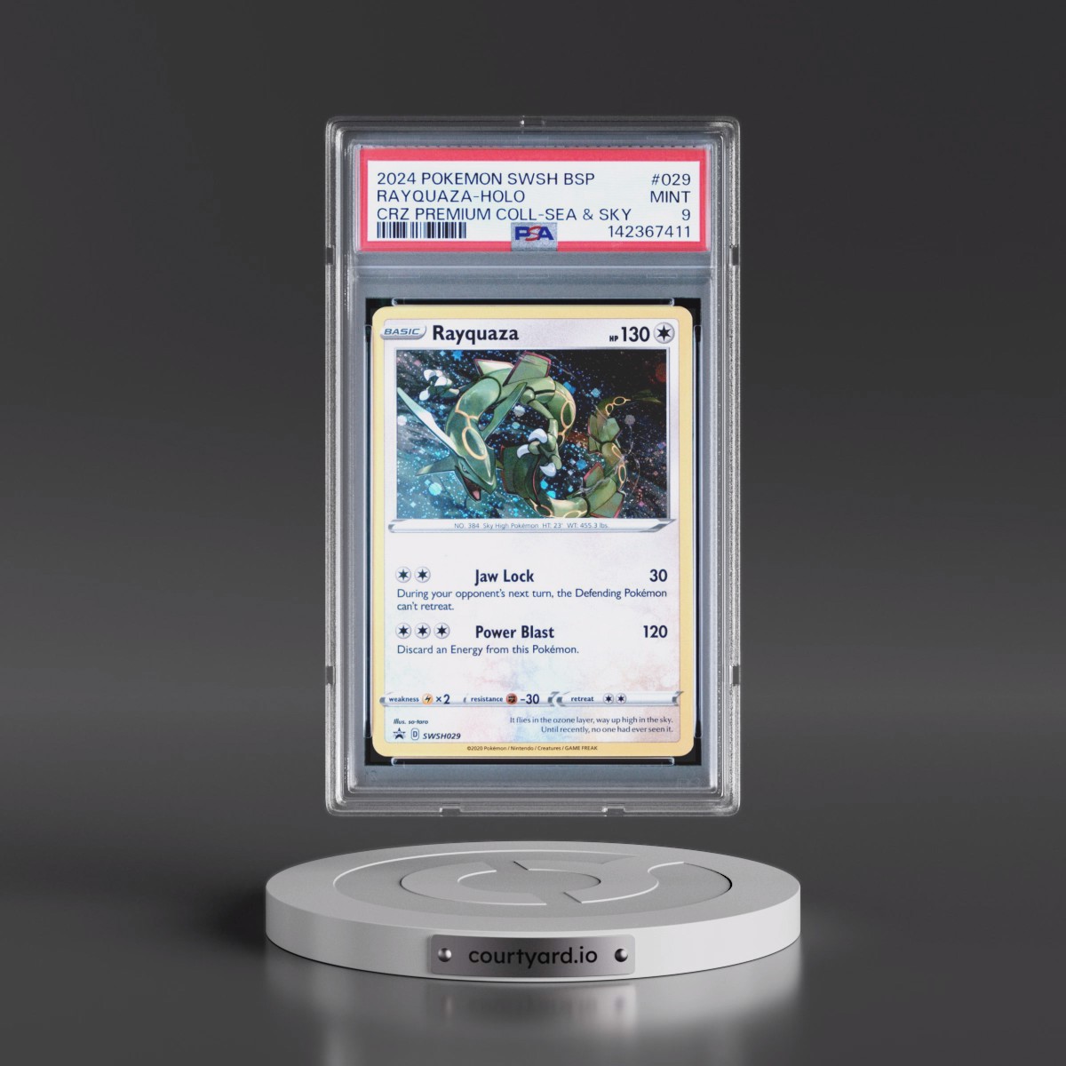 2024 Pokémon Swsh Black Star Promo #029 Rayquaza - Holo Crown Zenith Premium Collection Sea & Sky (PSA 9 MINT)