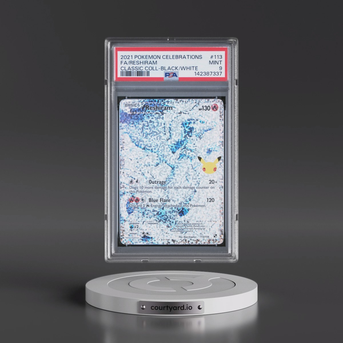 2021 Pokémon Celebrations Classic Collection #113 Reshiram - Full Art (PSA 9 MINT)