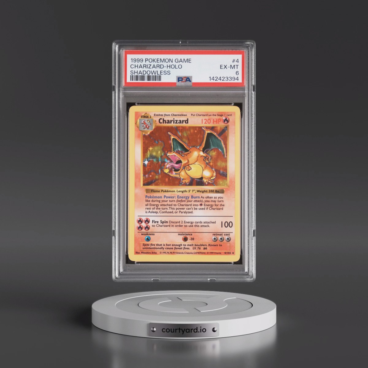 1999 Pokémon Game #4 Charizard - Holo Shadowless (PSA 6 EX-MT)
