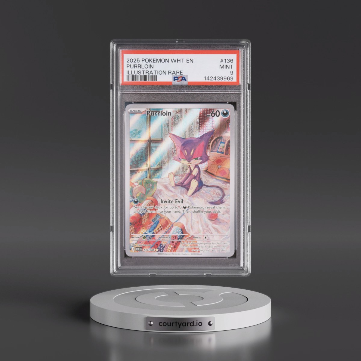 2025 Pokémon Wht EN-White Flare #136 Purrloin - Illustration Rare (PSA 9 MINT)