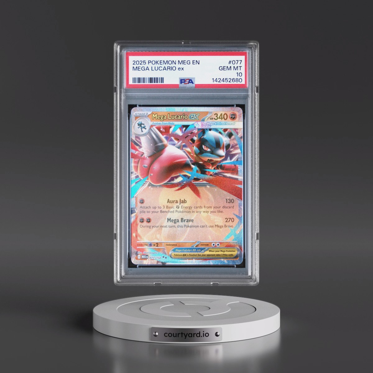 2025 Pokémon Meg EN-Mega Evolution #077 Mega Lucario EX - Holo (PSA 10 GEM MINT)