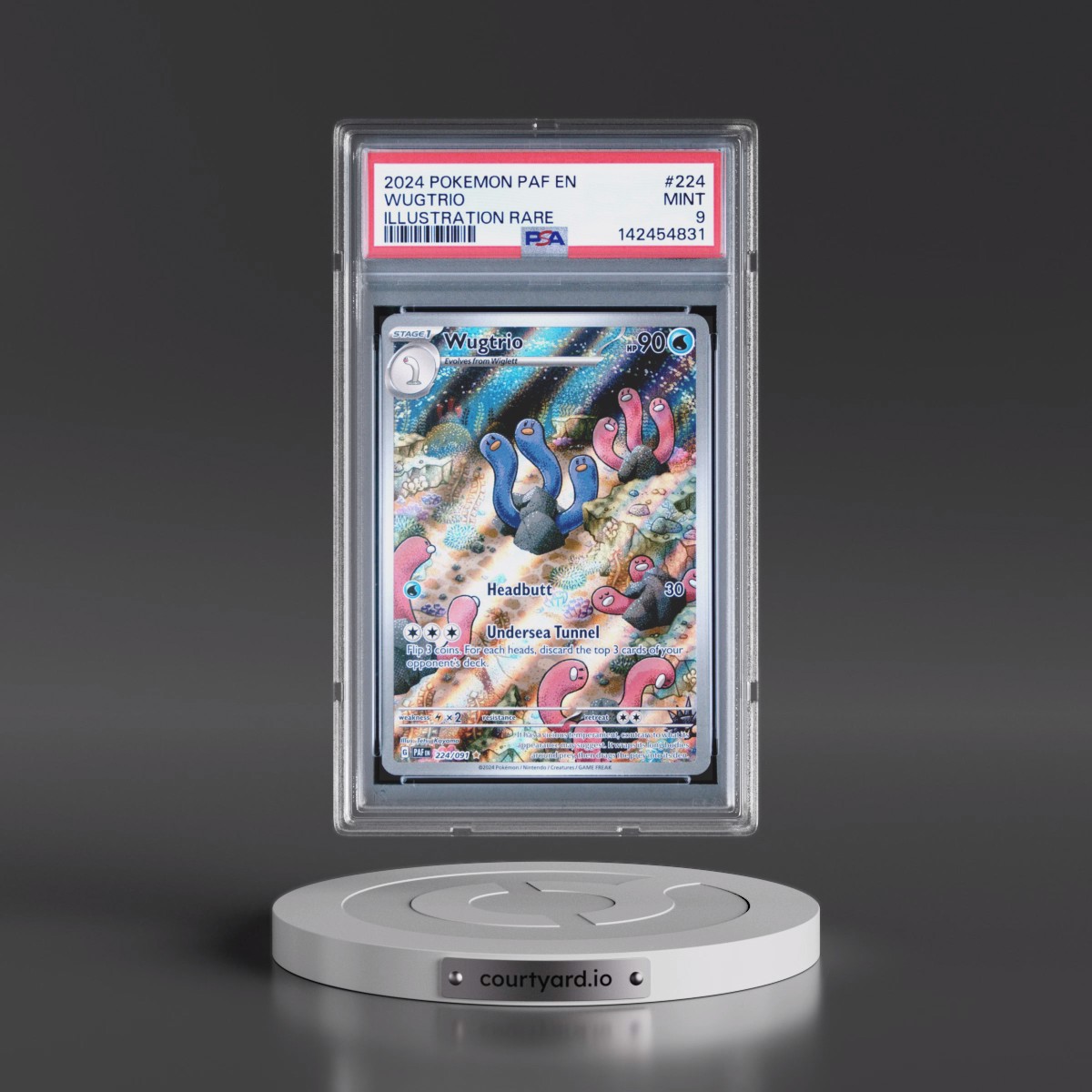2024 Pokémon Paf EN-Paldean Fates #224 Wugtrio - Illustration Rare (PSA 9 MINT)
