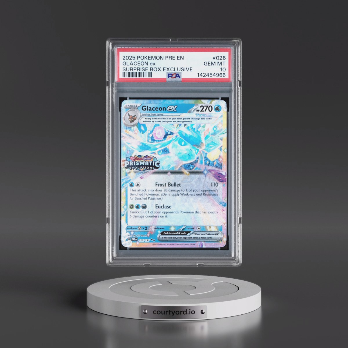 2025 Pokémon Pre EN-Prismatic Evolutions #026 Glaceon EX - Holo Surprise Box Exclusive (PSA 10 GEM MINT)