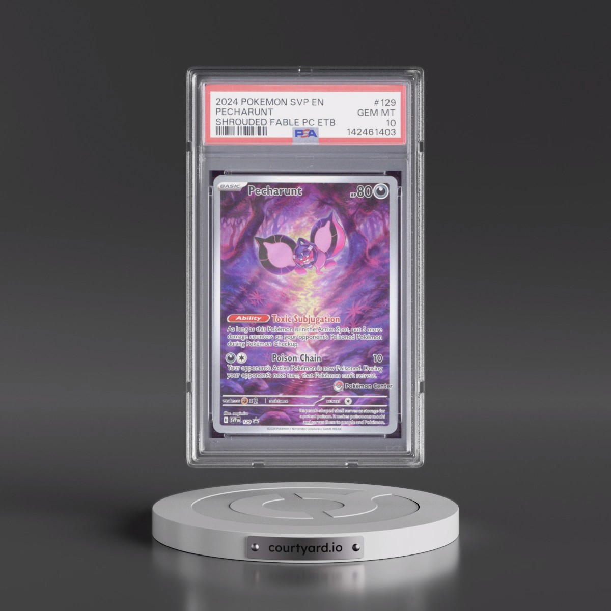 2024 Pokémon Svp EN-SV Black Star Promo #129 Pecharunt - Shrouded Fable Pokemon Center Elite Trainer Box (PSA 10 GEM MINT)