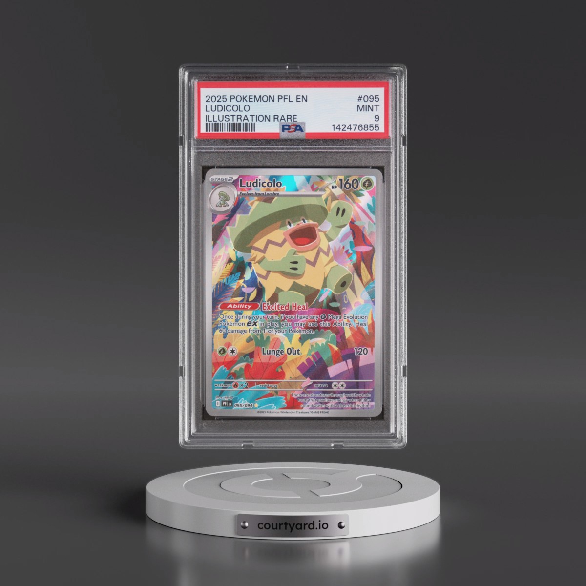 2025 Pokémon Pfl EN-Phantasmal Flames #095 Ludicolo - Illustration Rare (PSA 9 MINT)