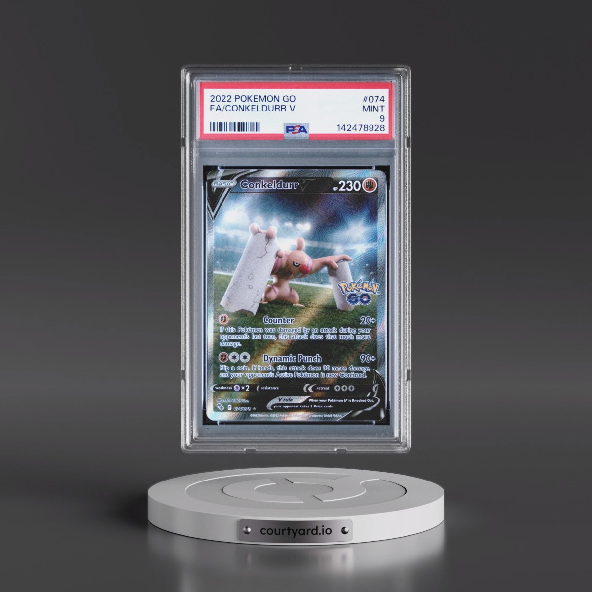 2022 Pokémon Go #074 Conkeldurr V - Holo Full Art (PSA 9 MINT)