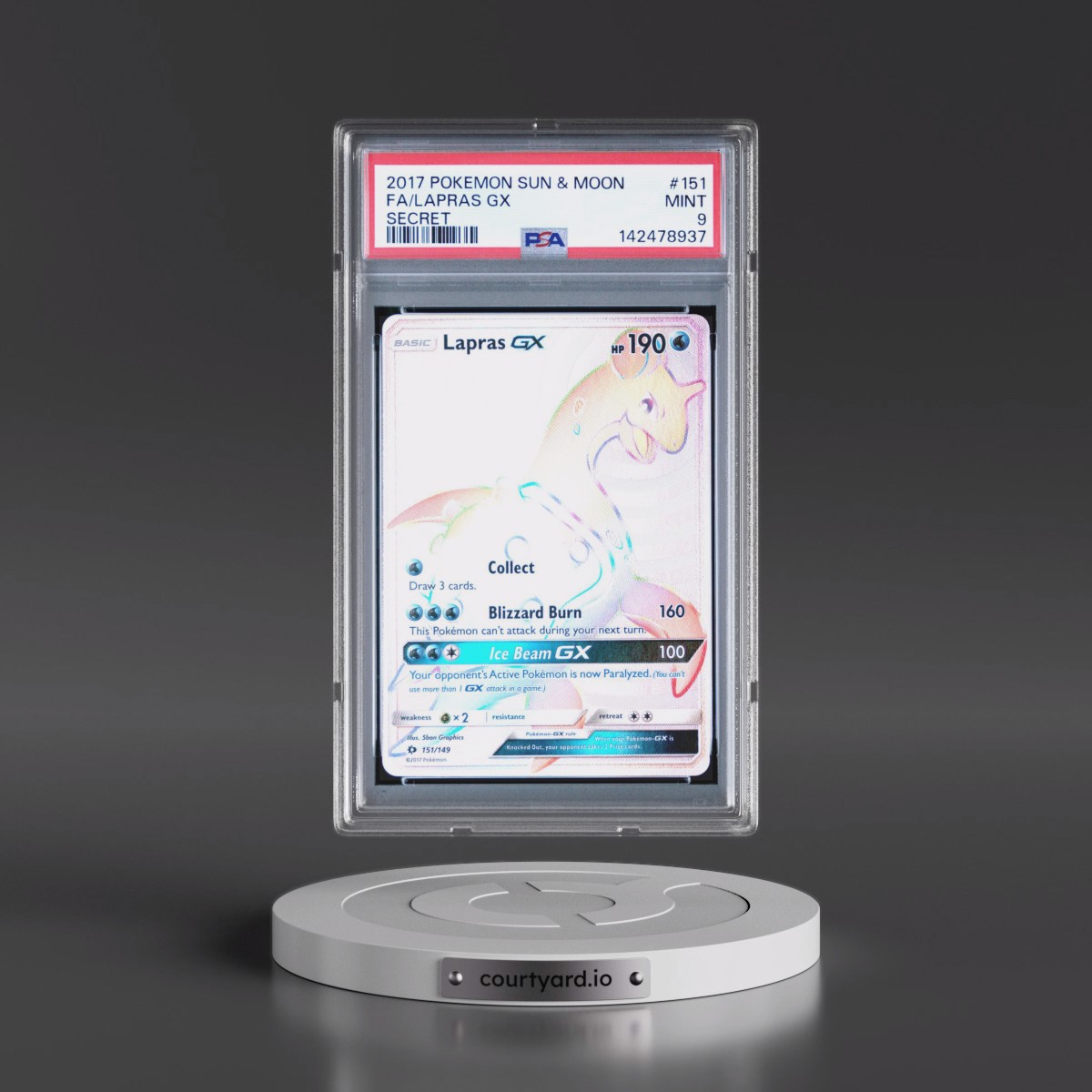 2017 Pokémon Sun & Moon #151 Lapras GX - Holo Full Art Secret (PSA 9 MINT)