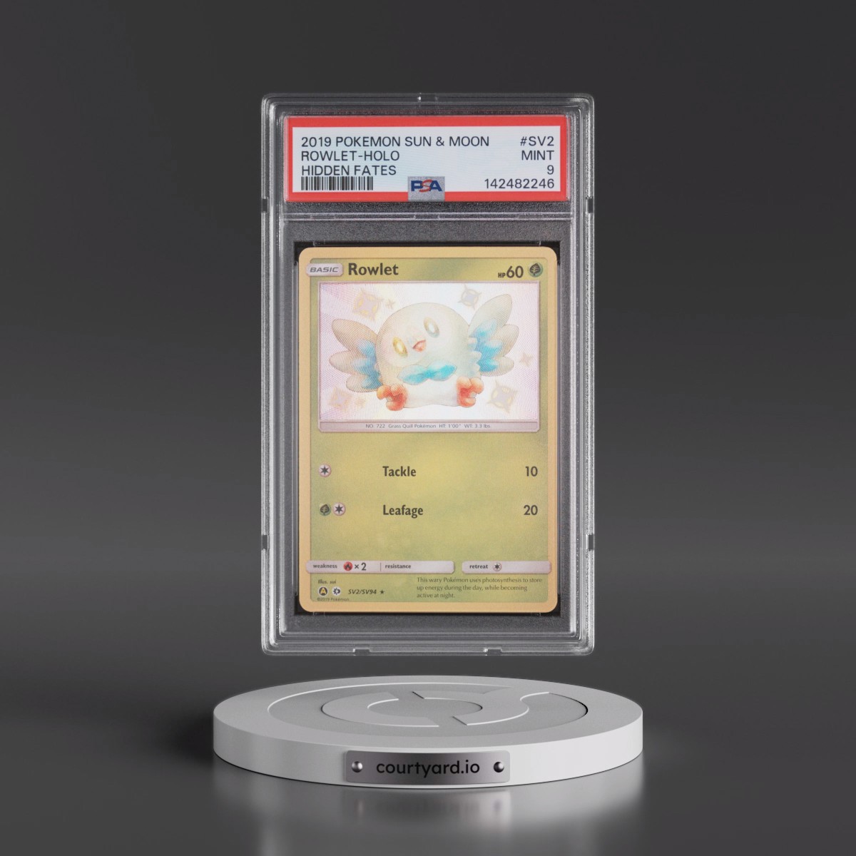 2019 Pokémon Sun & Moon Hidden Fates #SV2 Rowlet - Holo (PSA 9 MINT)