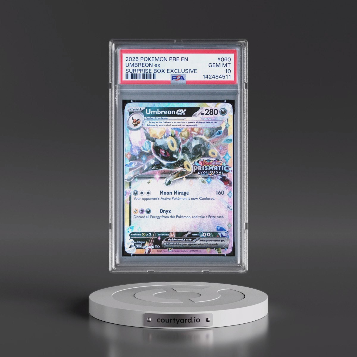 2025 Pokémon Pre EN-Prismatic Evolutions #060 Umbreon EX - Holo Surprise Box Exclusive (PSA 10 GEM MINT)