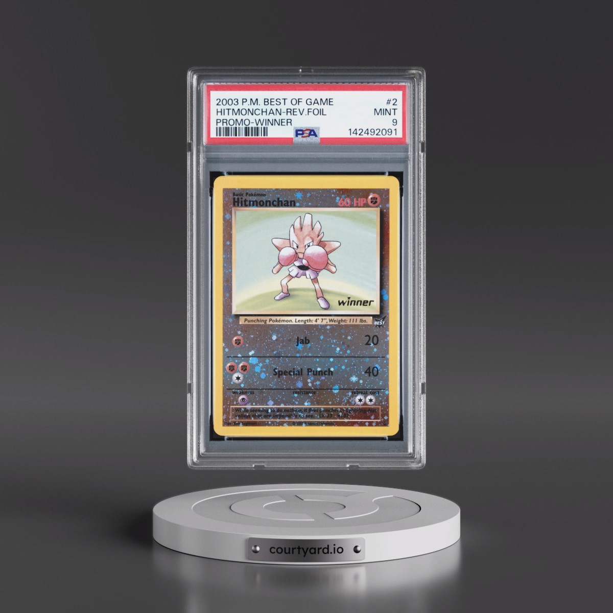 2003 Pokémon Best of Game Promo #2 Hitmonchan - Reverse Foil Winner (PSA 9 MINT)