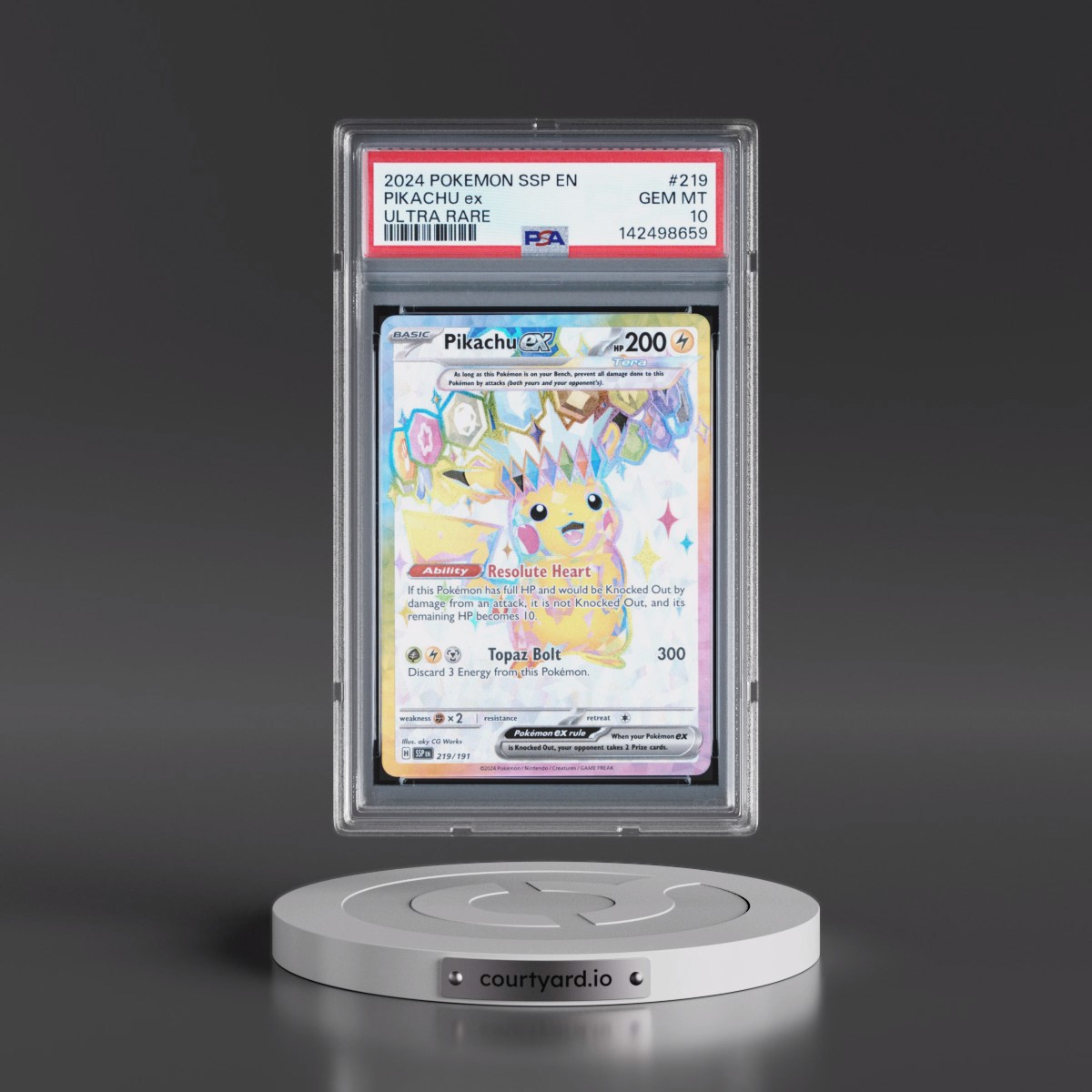 2024 Pokémon Ssp EN-Surging Sparks #219 Pikachu EX - Holo Ultra Rare (PSA 10 GEM MINT)