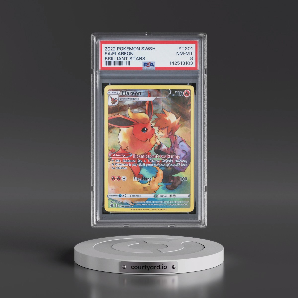2022 Pokémon Sword & Shield Brilliant Stars #TG01 Flareon - Full Art (PSA 8 NM-MT)