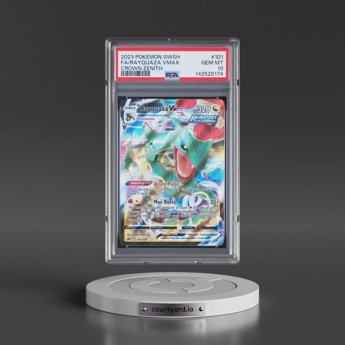 2023 Pokémon Sword and Shield Crown Zenith #101 Rayquaza Vmax - Full Art (PSA 10 GEM MINT)