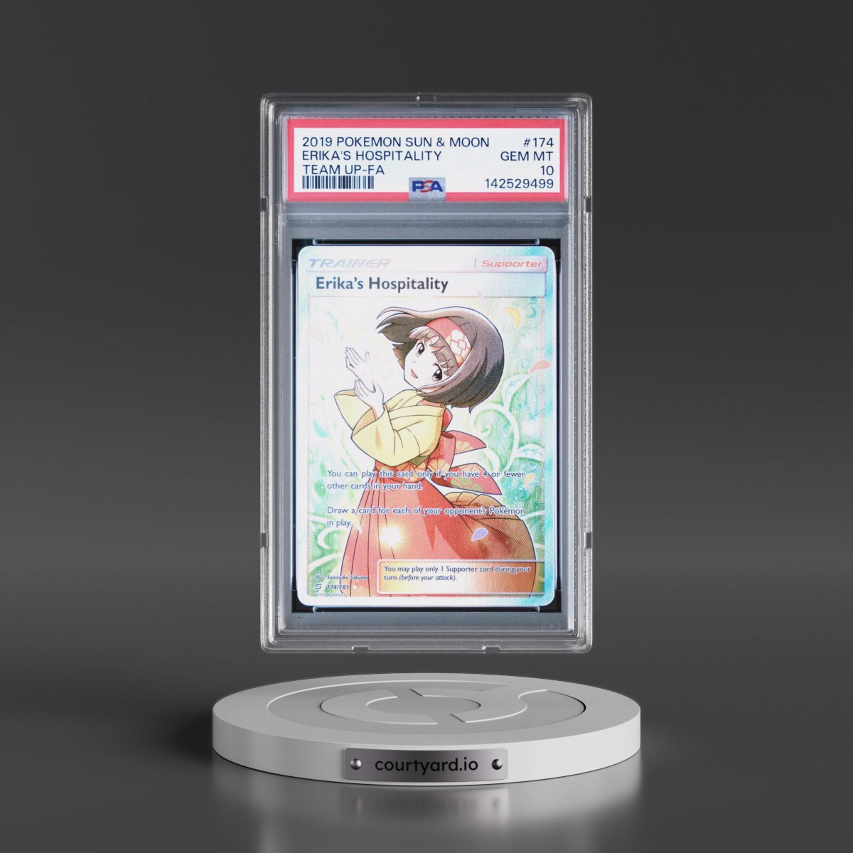2019 Pokémon Sun & Moon Team Up #174 Erika's Hospitality - Full Art (PSA 10 GEM MINT)
