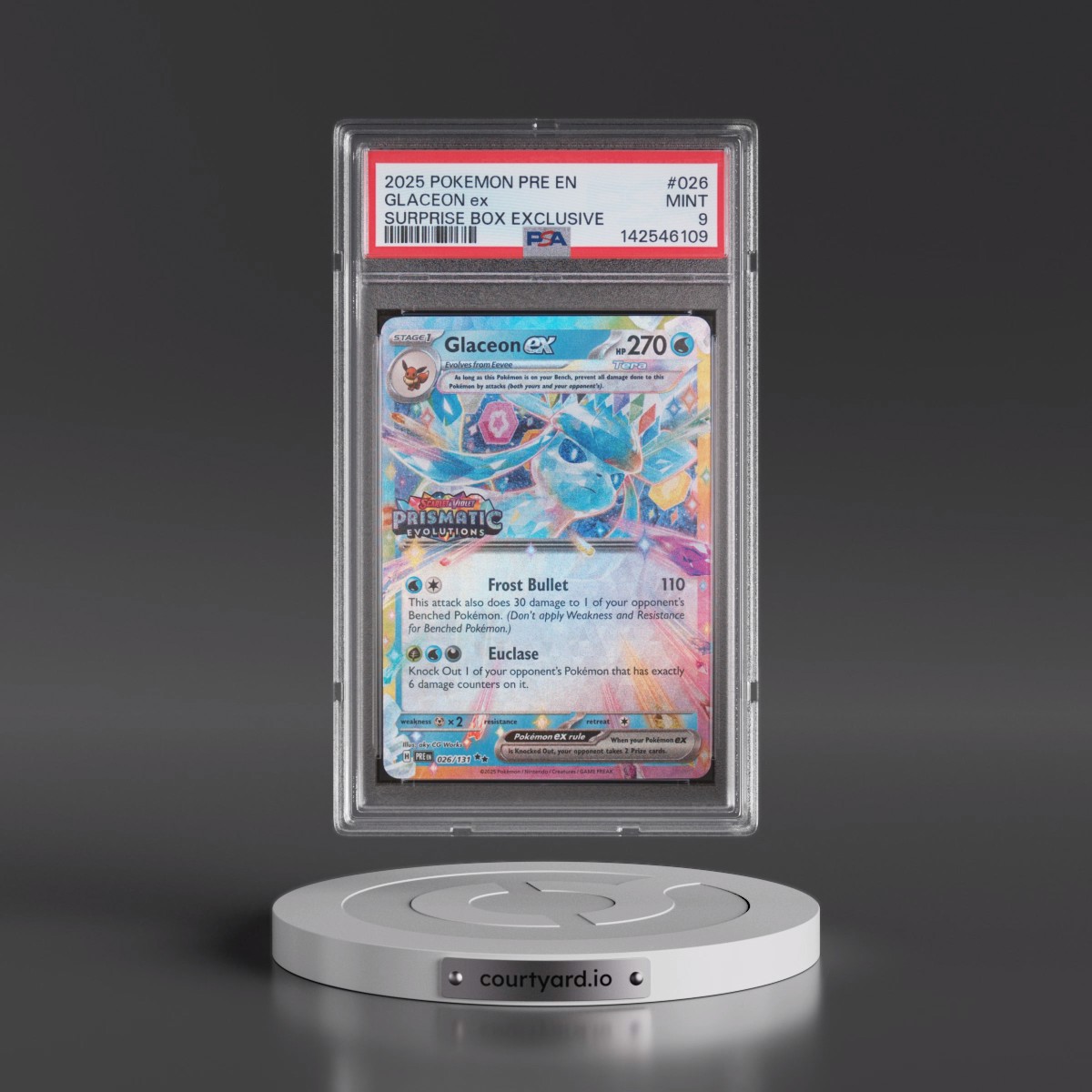 2025 Pokémon Pre EN-Prismatic Evolutions #026 Glaceon EX - Holo Surprise Box Exclusive (PSA 9 MINT)