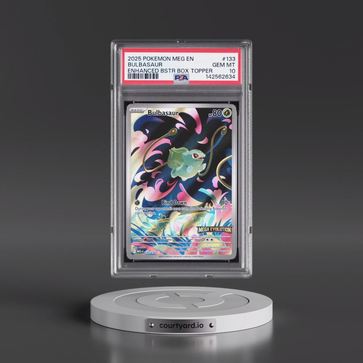 2025 Pokémon Meg EN-Mega Evolution #133 Bulbasaur - Enhanced Booster Box Topper (PSA 10 GEM MINT)