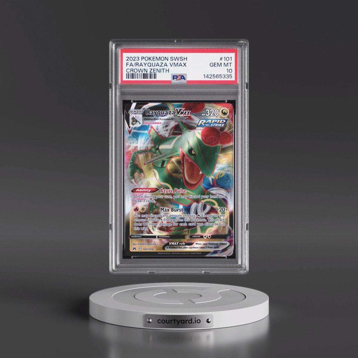 2023 Pokémon Sword and Shield Crown Zenith #101 Rayquaza Vmax - Full Art (PSA 10 GEM MINT)