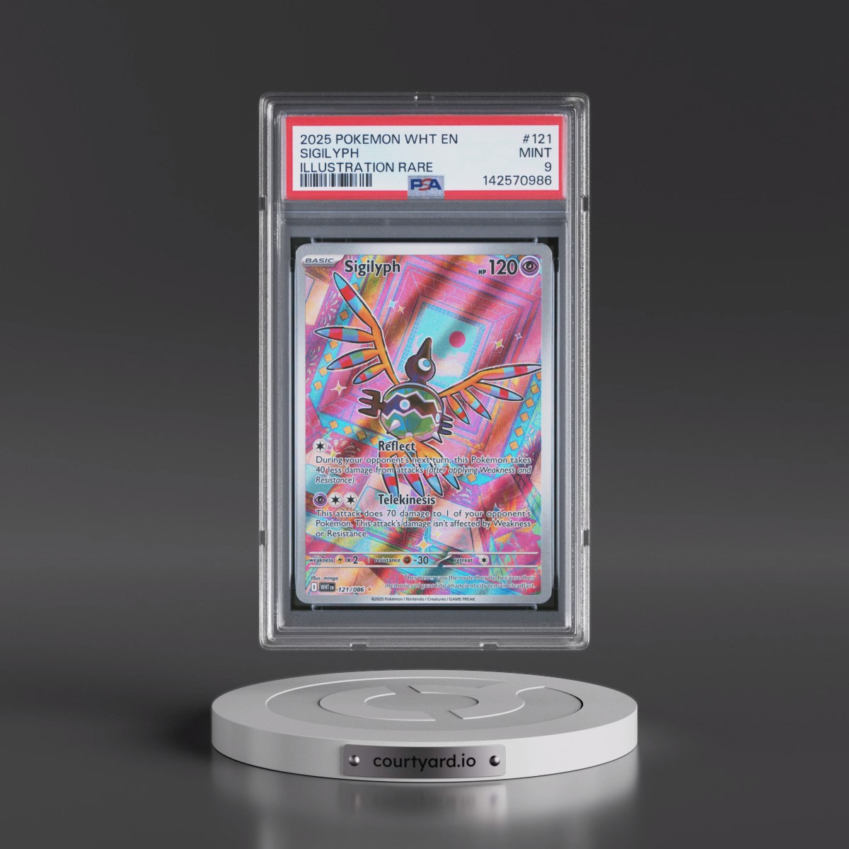 2025 Pokémon Wht EN-White Flare #121 Sigilyph - Illustration Rare (PSA 9 MINT)