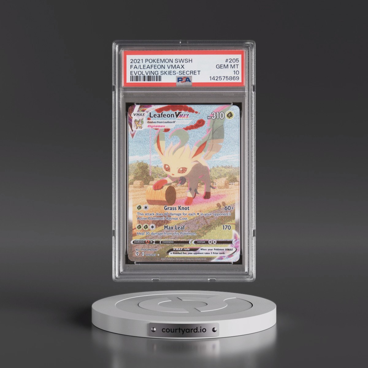 2021 Pokémon Sword & Shield Evolving Skies #205 Leafeon Vmax - Full Art Secret (PSA 10 GEM MINT)