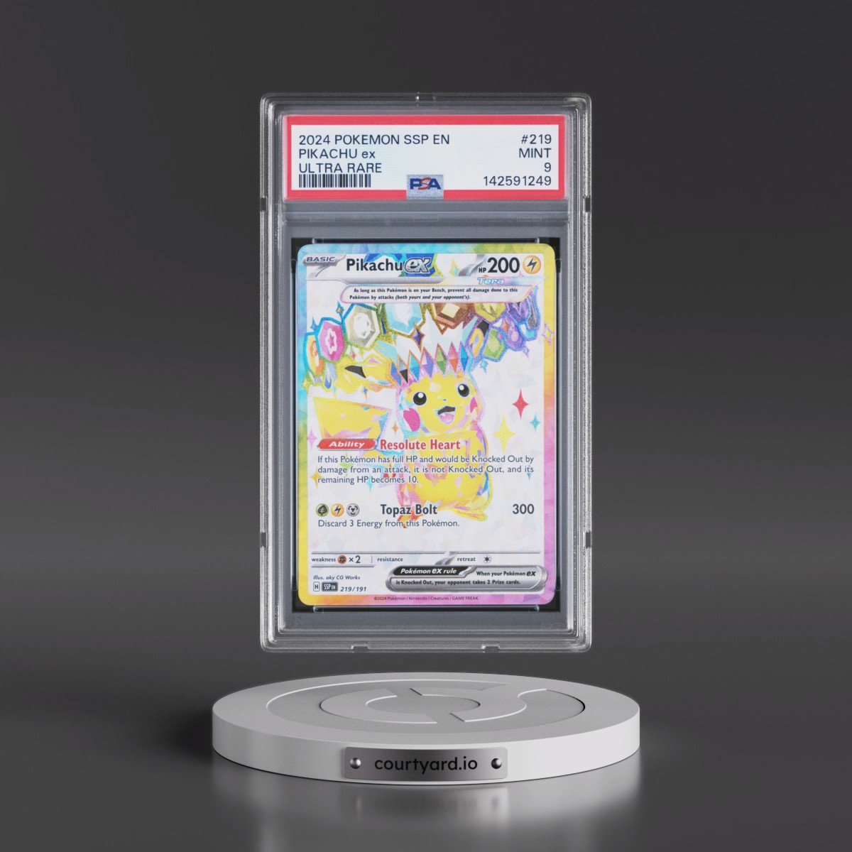 2024 Pokémon Ssp EN-Surging Sparks #219 Pikachu EX - Holo Ultra Rare (PSA 9 MINT)