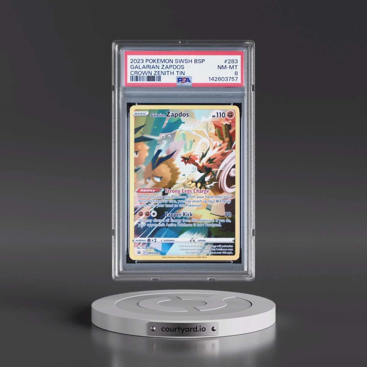 2023 Pokémon Swsh Black Star Promo #283 Galarian Zapdos - Crown Zenith Tin (PSA 8 NM-MT)
