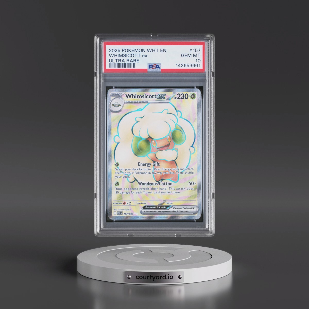 2025 Pokémon Wht EN-White Flare #157 Whimsicott EX - Holo Ultra Rare (PSA 10 GEM MINT)