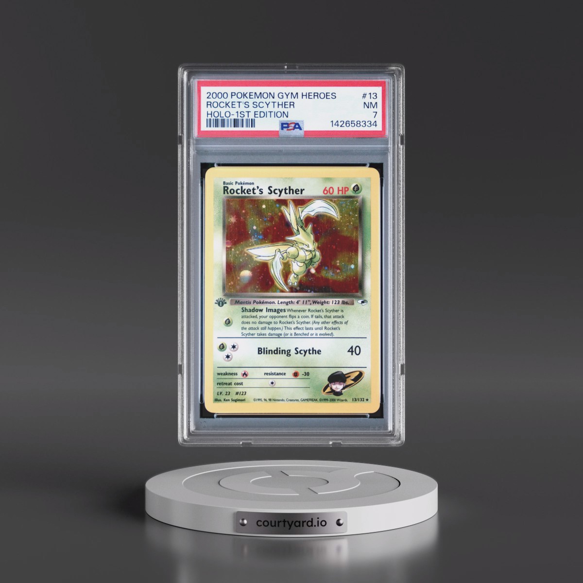 2000 Pokémon Gym Heroes #13 Rocket's Scyther - 1st Edition Holo (PSA 7 NM)