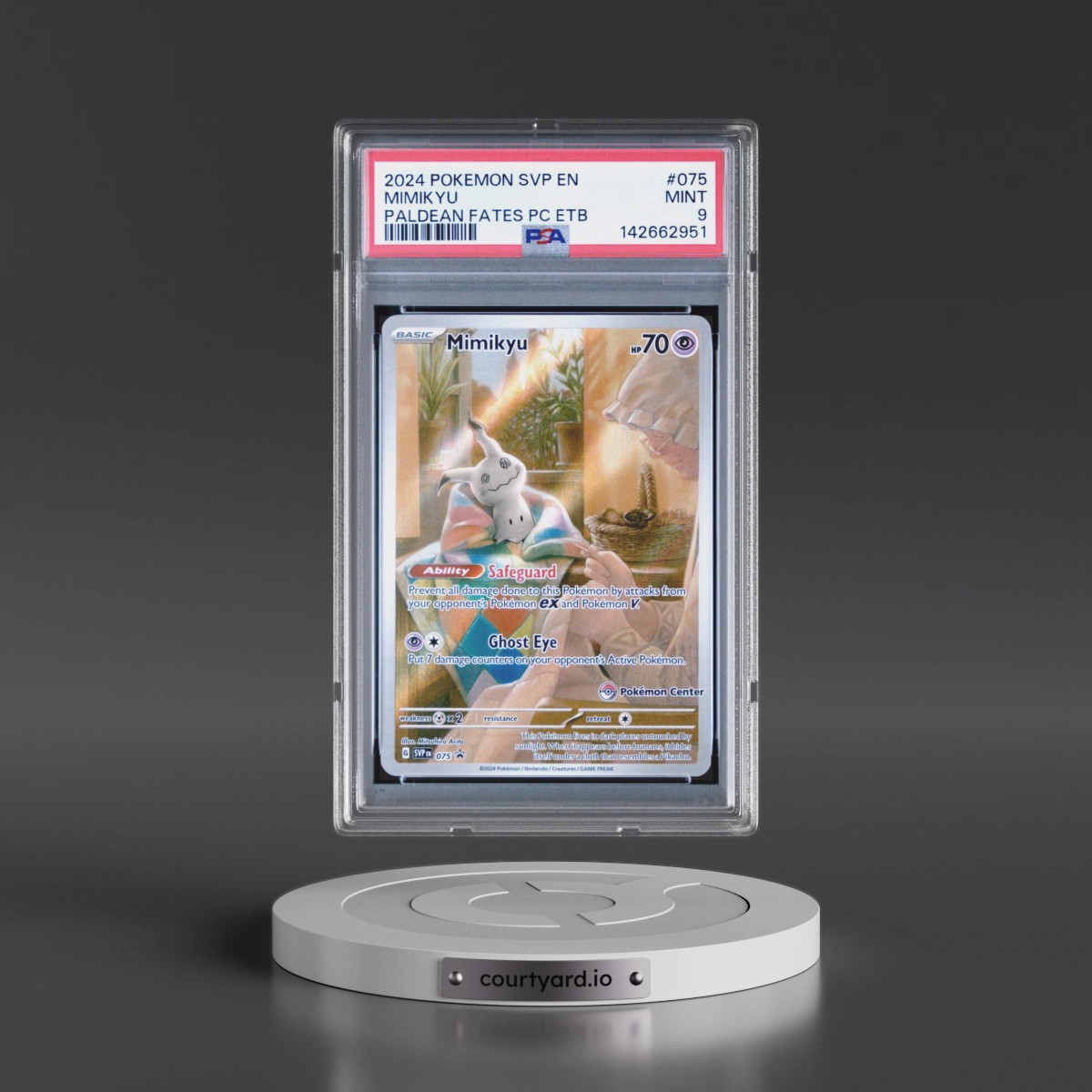 2024 Pokémon Svp EN-SV Black Star Promo #075 Mimikyu - Paldean Fates Pokemon Center Elite Trainer Box (PSA 9 MINT)