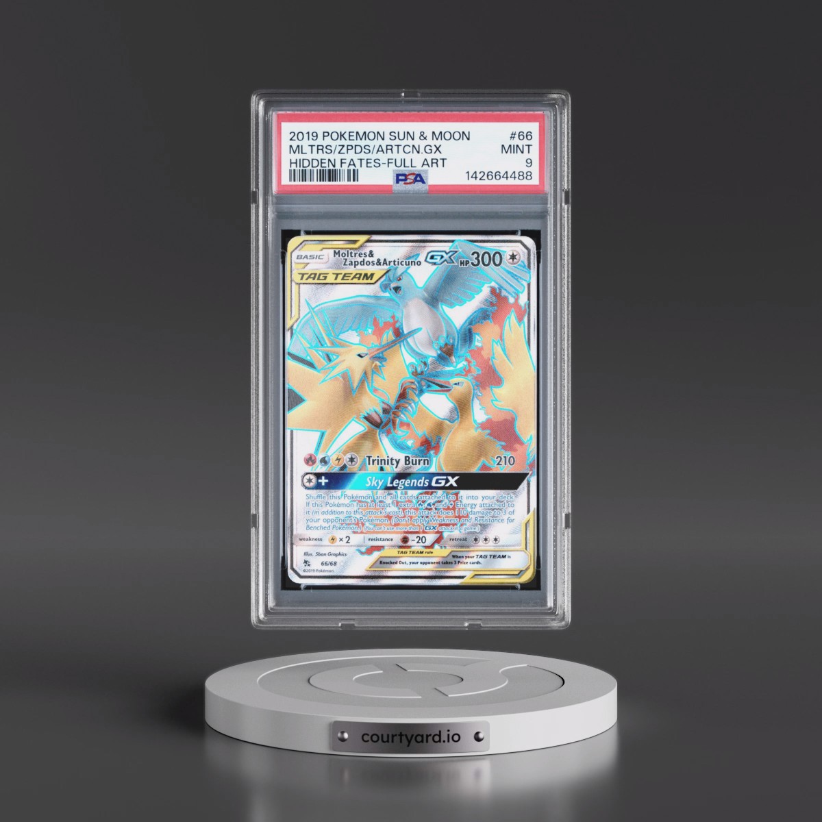 2019 Pokémon Sun & Moon Hidden Fates #66 Moltres & Zapdos & Articuno GX - Holo Full Art (PSA 9 MINT)