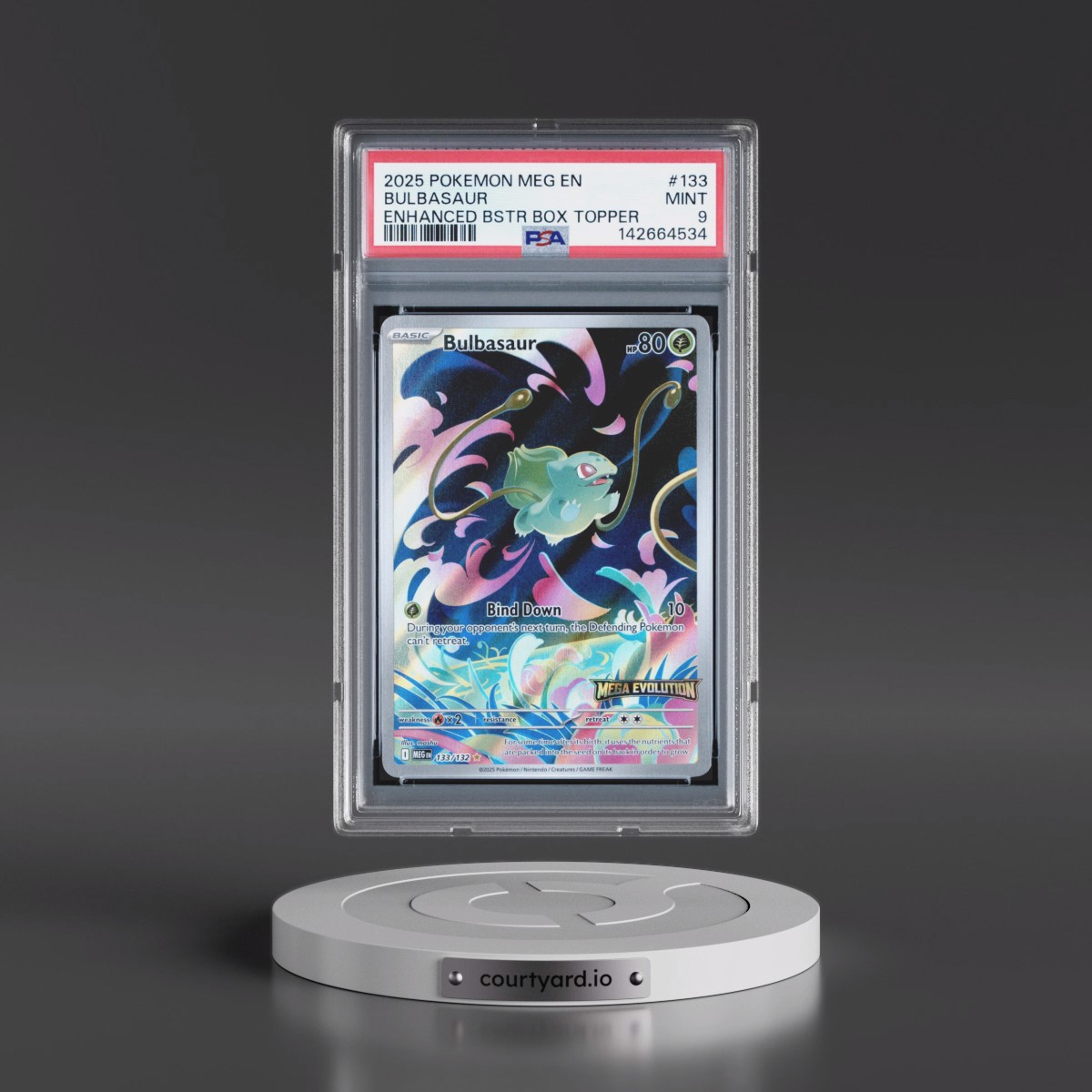 2025 Pokémon Meg EN-Mega Evolution #133 Bulbasaur - Enhanced Booster Box Topper (PSA 9 MINT)