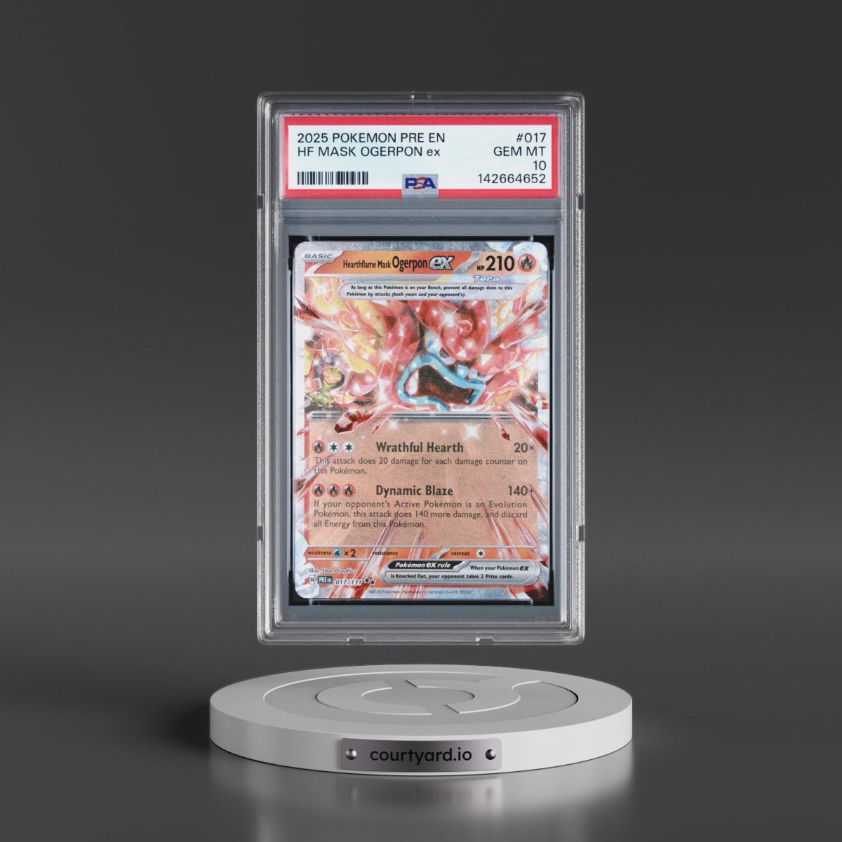 2025 Pokémon Pre EN-Prismatic Evolutions #017 Hearthflame Mask Ogerpon EX - Holo (PSA 10 GEM MINT)