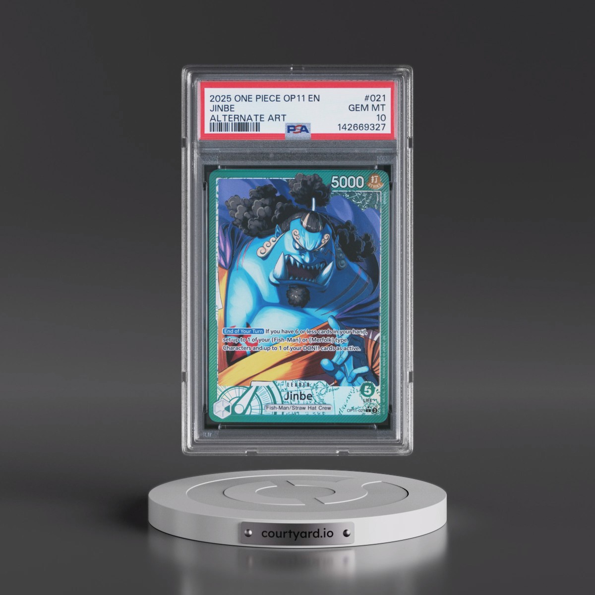 2025 One Piece OP11-A Fist of Divine Speed #021 Jinbe - Alternate Art (PSA 10 GEM MINT)