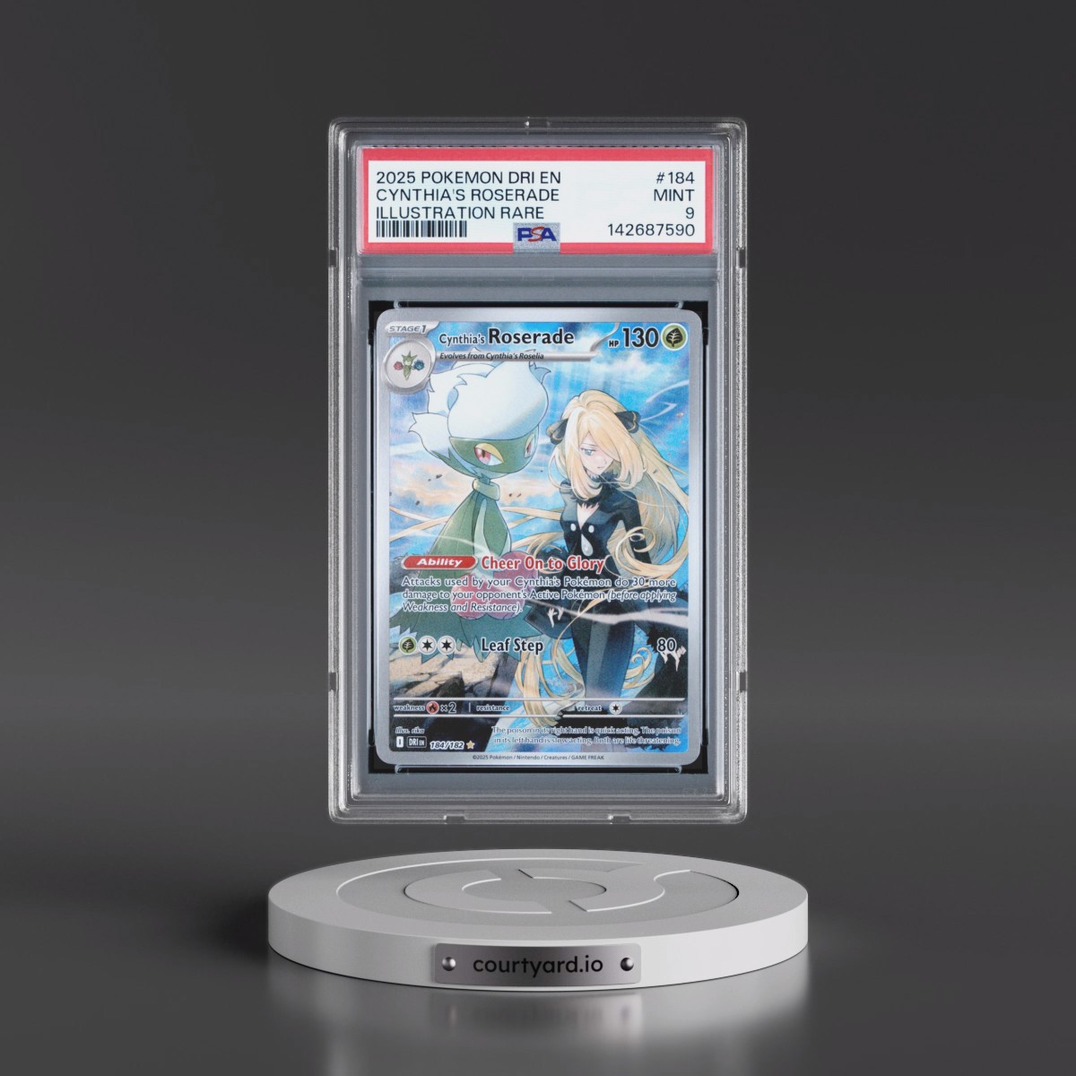 2025 Pokémon Dri EN-Destined Rivals #184 Cynthia's Roserade - Illustration Rare (PSA 9 MINT)