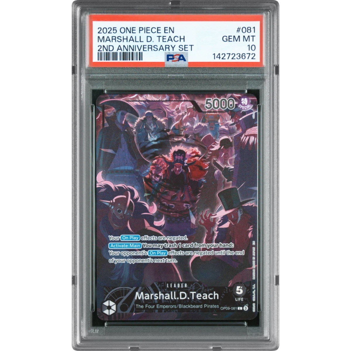 2025 One Piece English Version 2nd Anniversary Set #081 Marshall D. Teach (PSA 10 GEM MINT)
