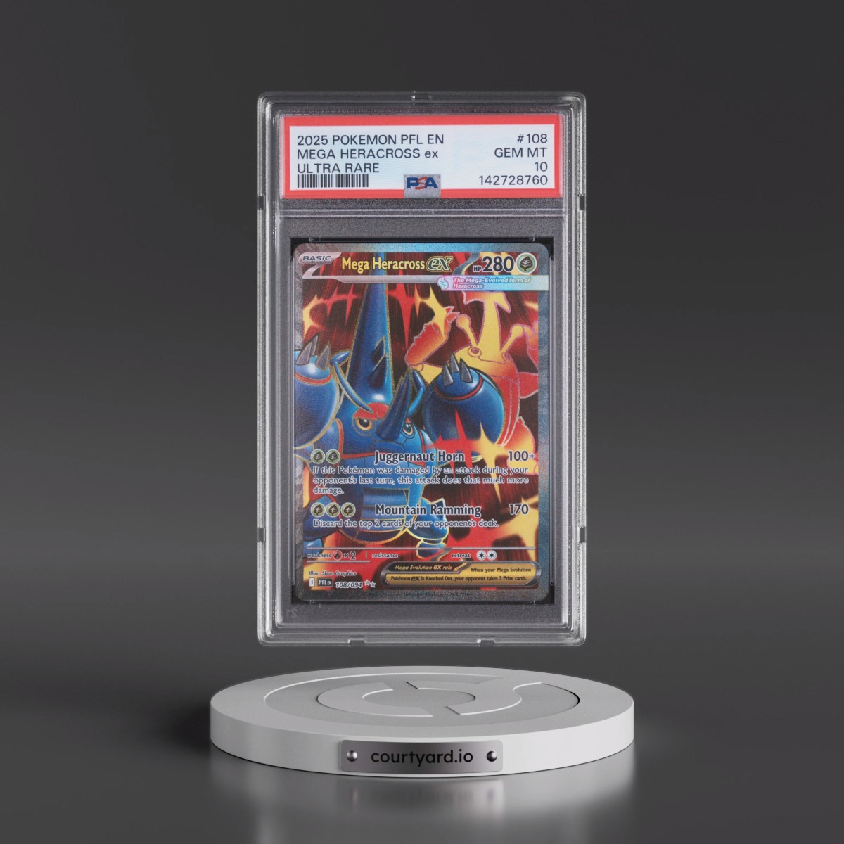 2025 Pokémon Pfl EN-Phantasmal Flames #108 Mega Heracross EX - Holo Ultra Rare (PSA 10 GEM MINT)