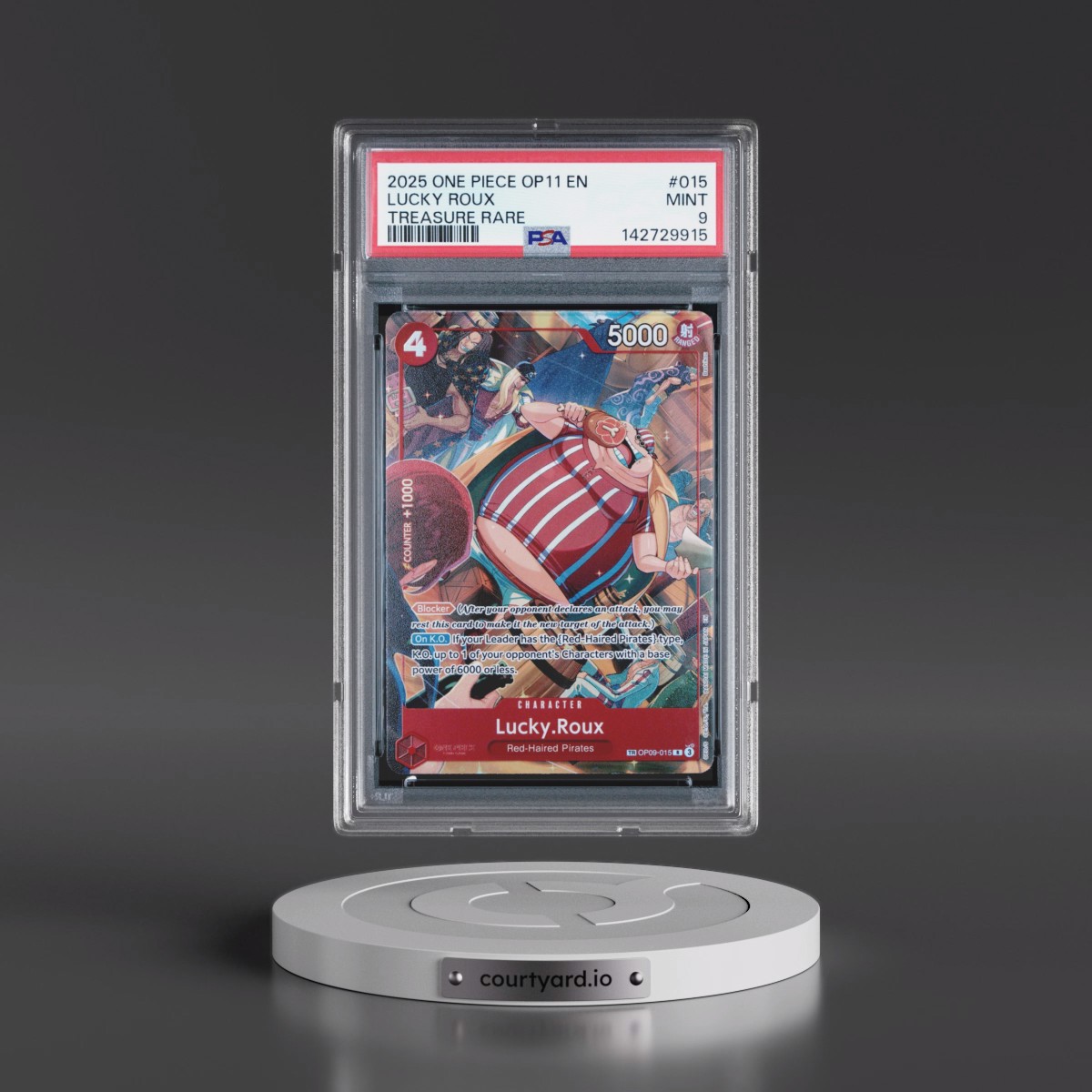 2025 One Piece OP11-A Fist of Divine Speed #015 Lucky Roux - Treasure Rare (PSA 9 MINT)