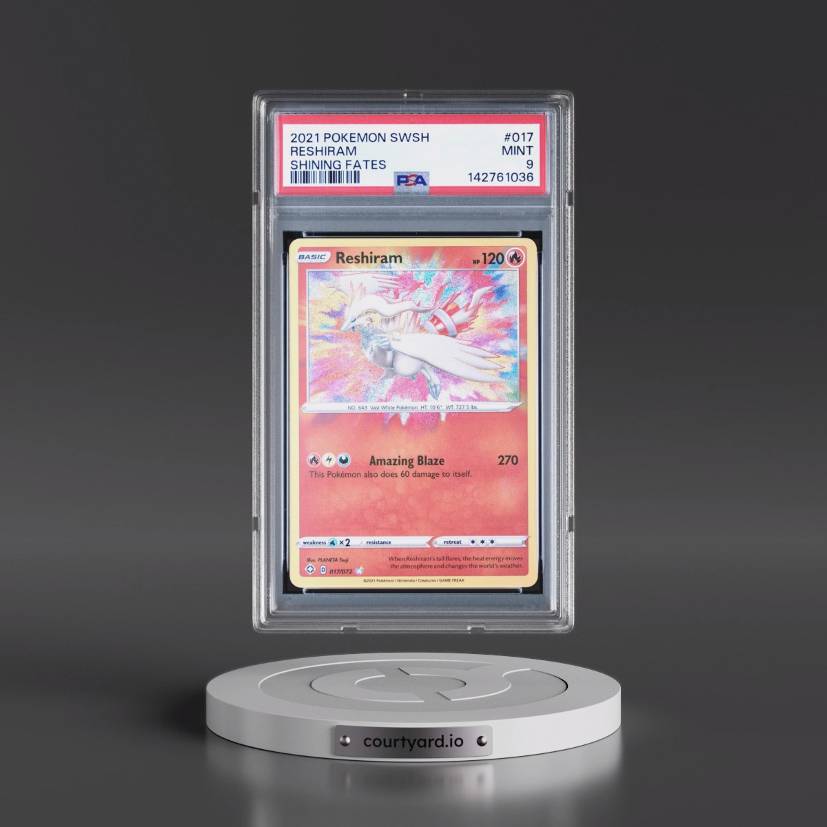 2021 Pokémon Sword & Shield Shining Fates #017 Reshiram (PSA 9 MINT)