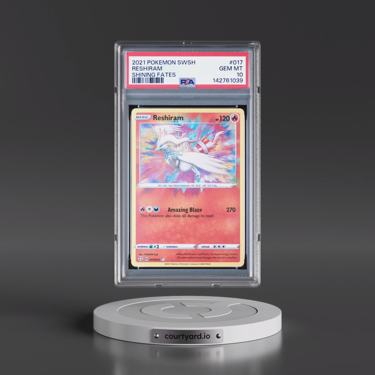 2021 Pokémon Sword & Shield Shining Fates #017 Reshiram (PSA 10 GEM MINT)