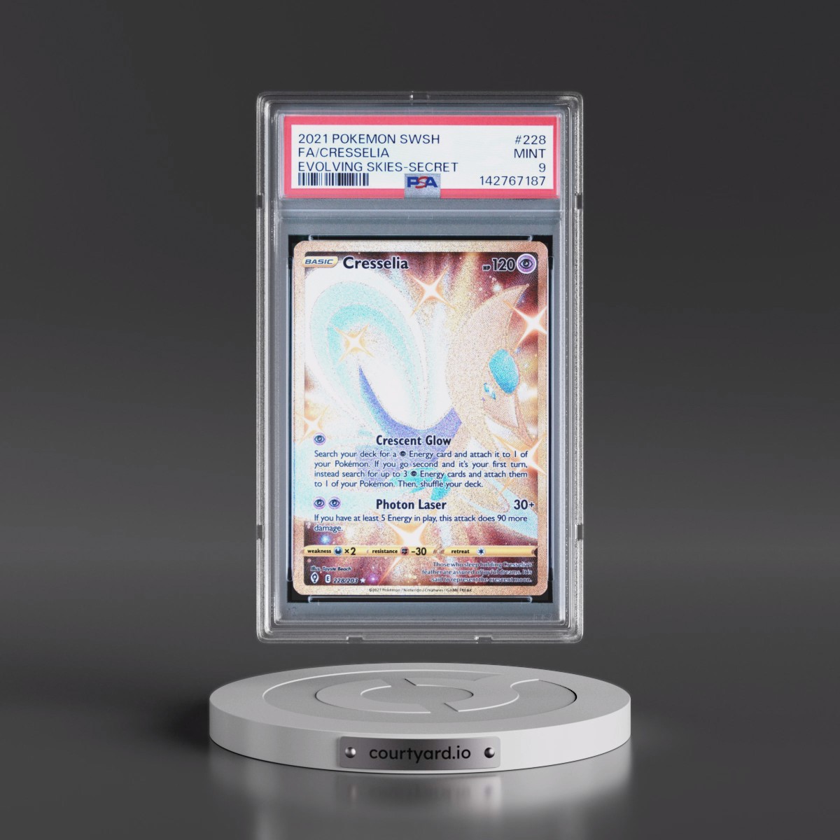 2021 Pokémon Sword & Shield Evolving Skies #228 Cresselia - Full Art Secret (PSA 9 MINT)