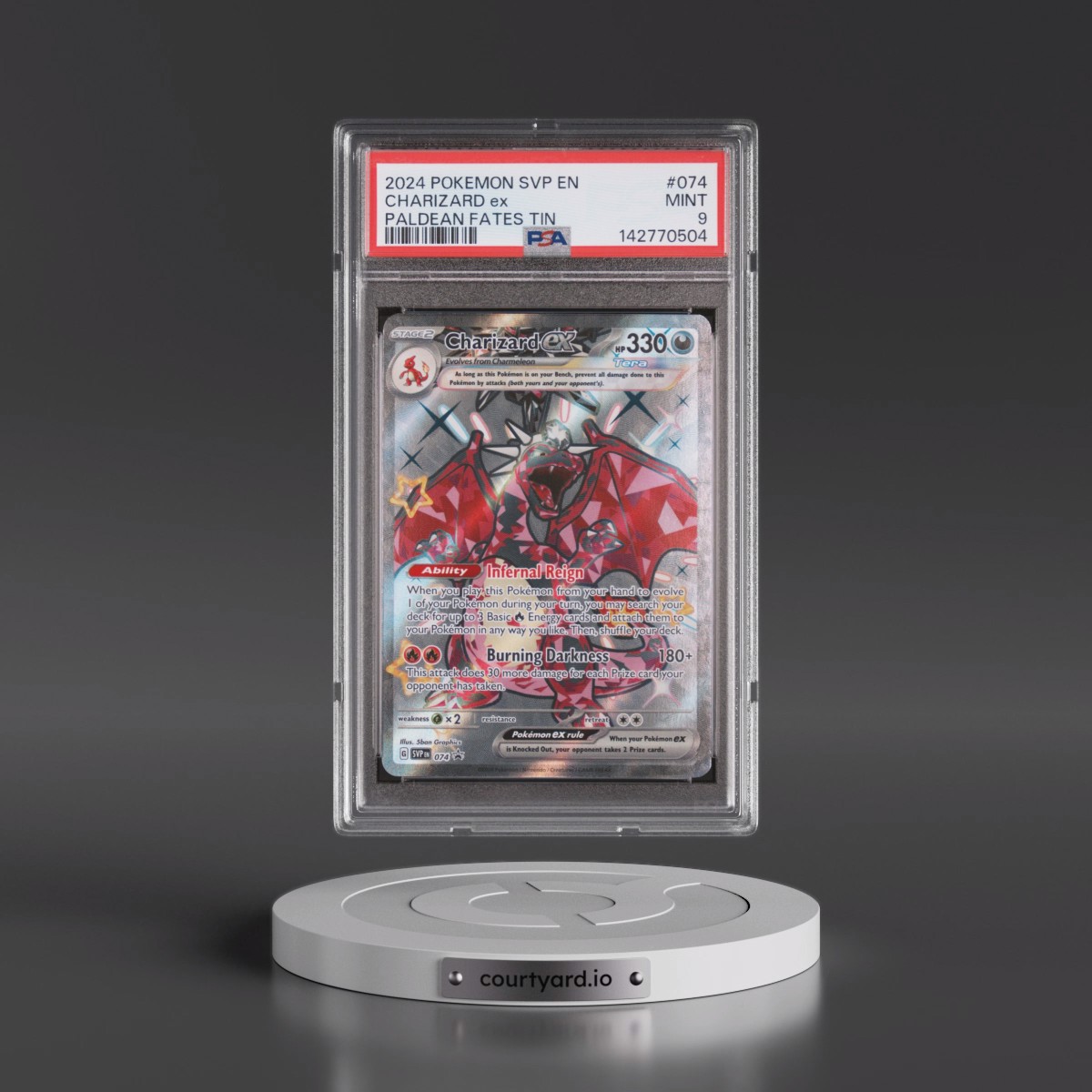 2024 Pokémon Svp EN-SV Black Star Promo #074 Charizard EX - Holo Paldean Fates Tin (PSA 9 MINT)