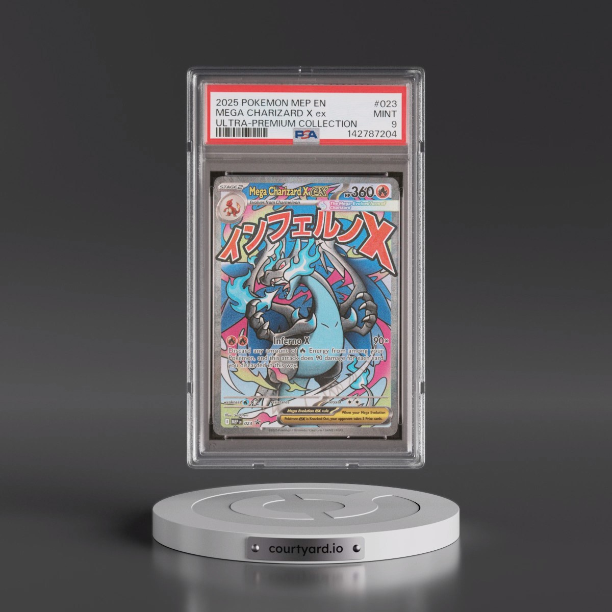 2025 Pokémon Mep EN-Me Black Star Promo #023 Mega Charizard X EX - Holo Mega Charizard X EX Ultra-Premium Collection (PSA 9 MINT)