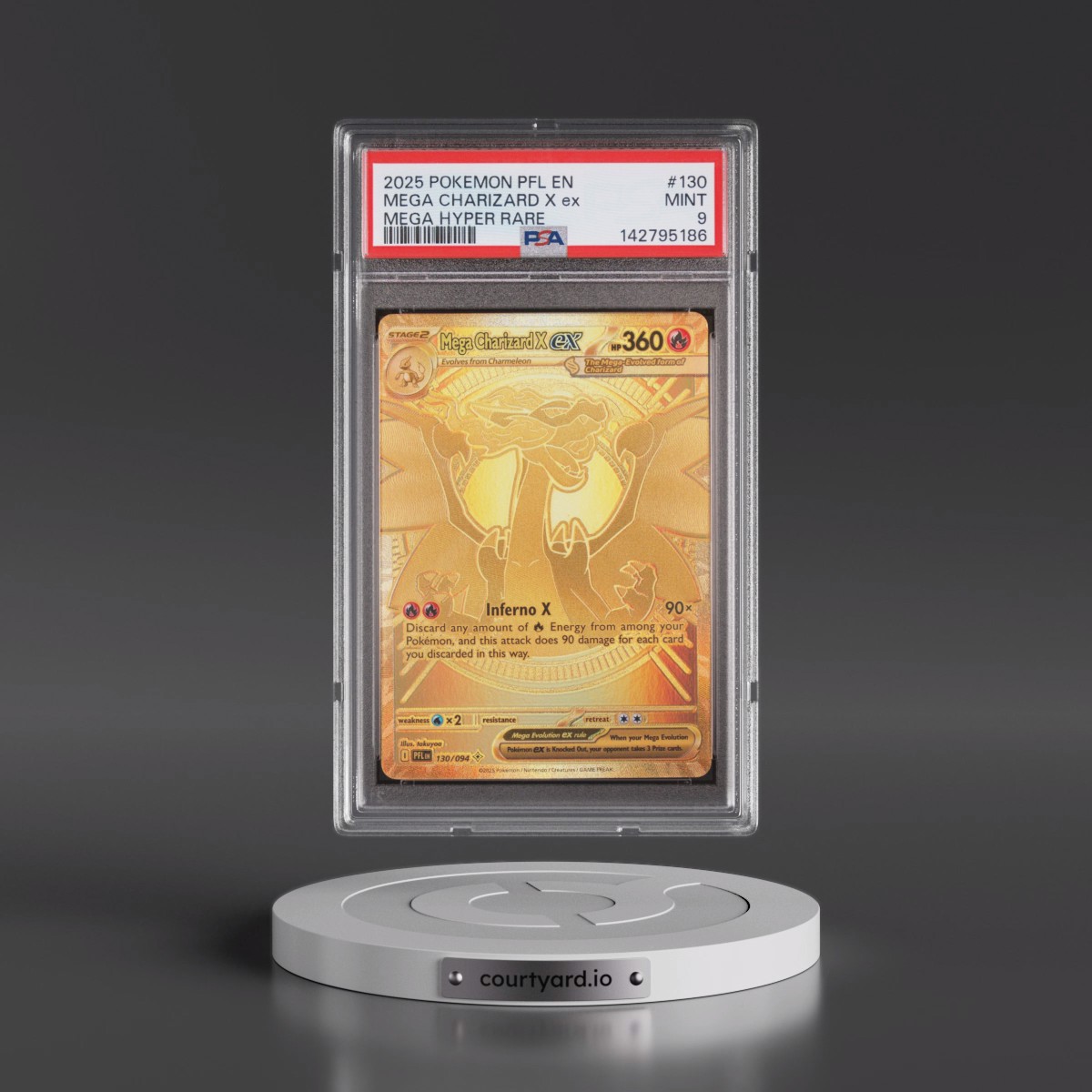 2025 Pokémon Pfl EN-Phantasmal Flames #130 Mega Charizard X EX - Holo Mega Hyper Rare (PSA 9 MINT)