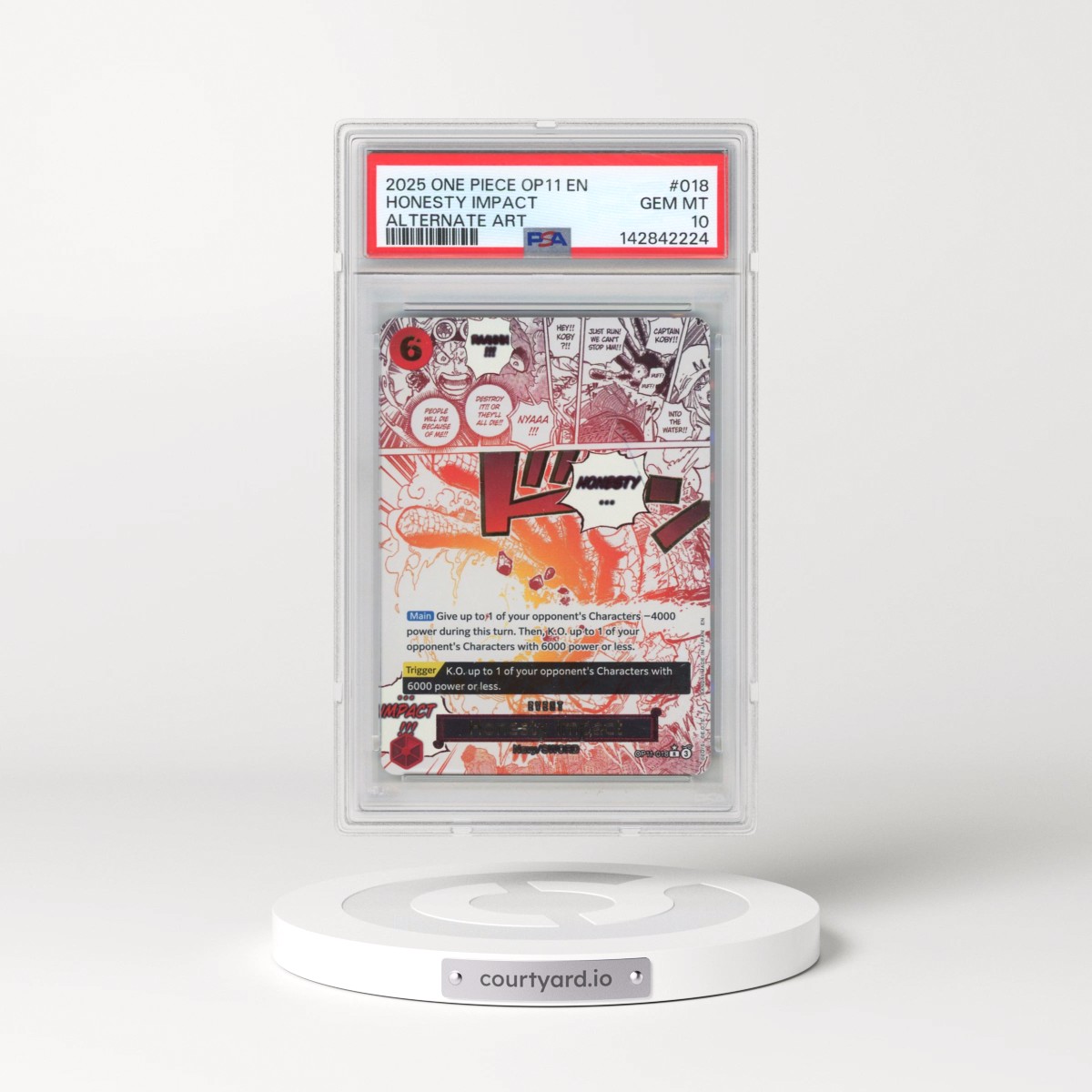 2025 One Piece OP11-A Fist of Divine Speed #018 Honesty Impact - Alternate Art (PSA 10 GEM MINT)