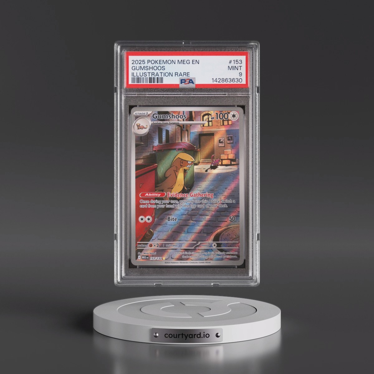 2025 Pokémon Meg EN-Mega Evolution #153 Gumshoos - Illustration Rare (PSA 9 MINT)