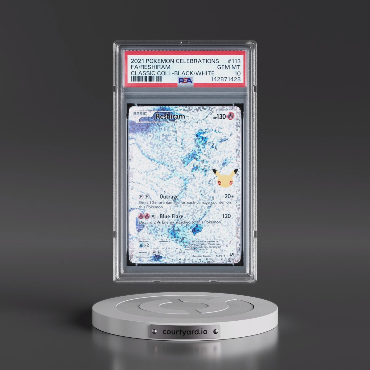 2021 Pokémon Celebrations Classic Collection #113 Reshiram - Full Art (PSA 10 GEM MINT)
