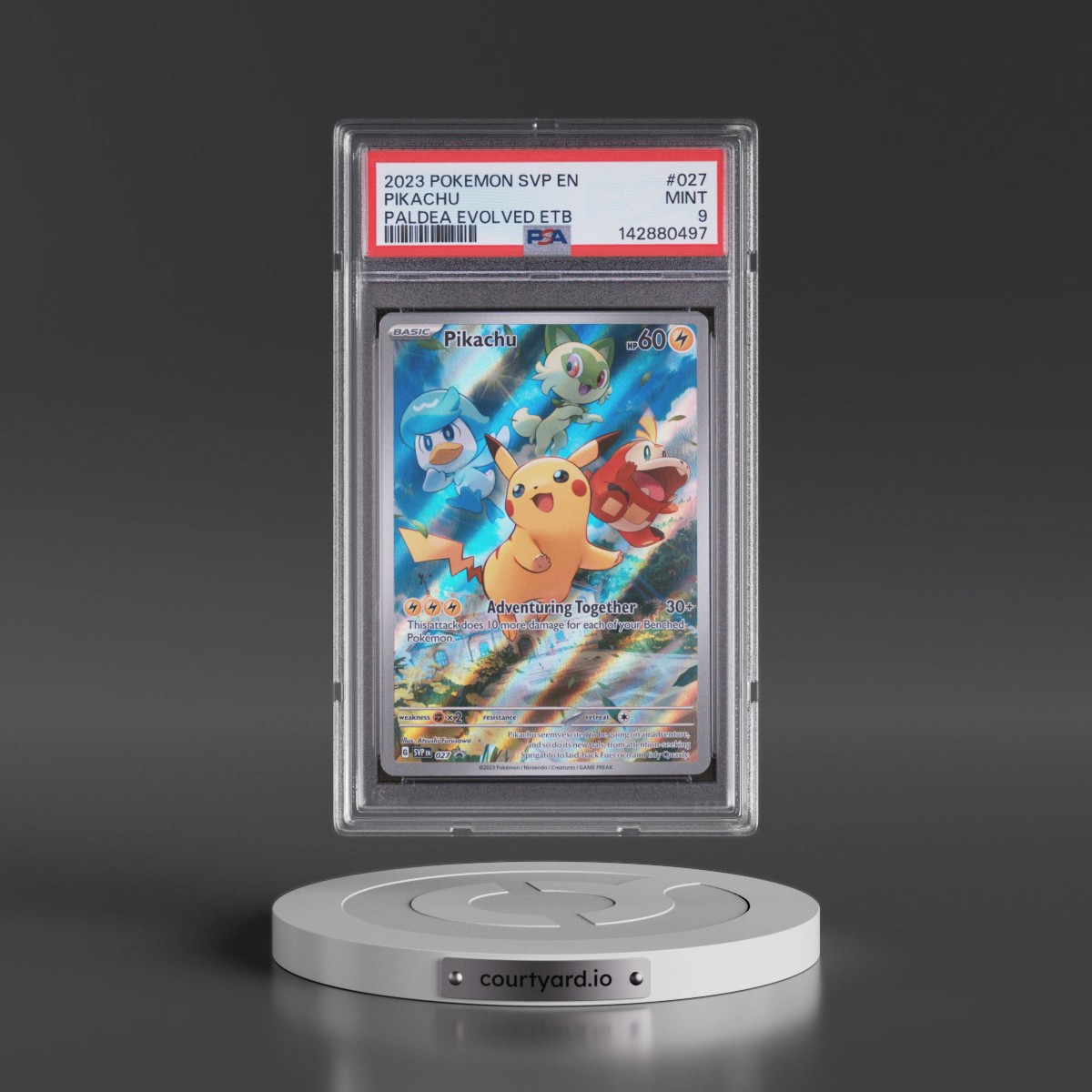 2023 Pokémon Svp EN-SV Black Star Promo #027 Pikachu - Paldea Evolved Elite Trainer Box (PSA 9 MINT)